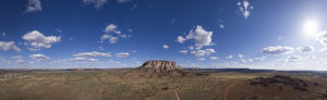 Aerial panorama, Dowa Yalanne near Black Rock (left) and Zuni (right), NM, on September 9, 2019.