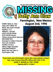 Missing poster for Betty Ann Claw