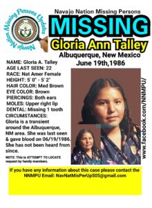 Missing poster for Gloria Ann Talley